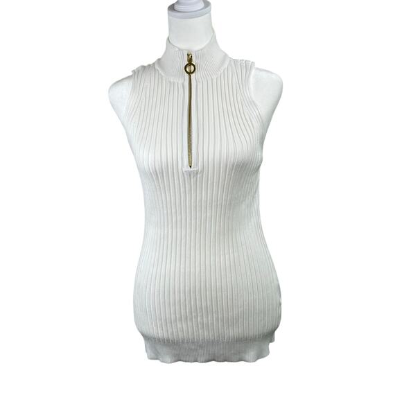 Belldini Black Label White Quarter Zip Mock Neck Sleeveless Sweater Plus 1X NWT - Picture 3 of 15